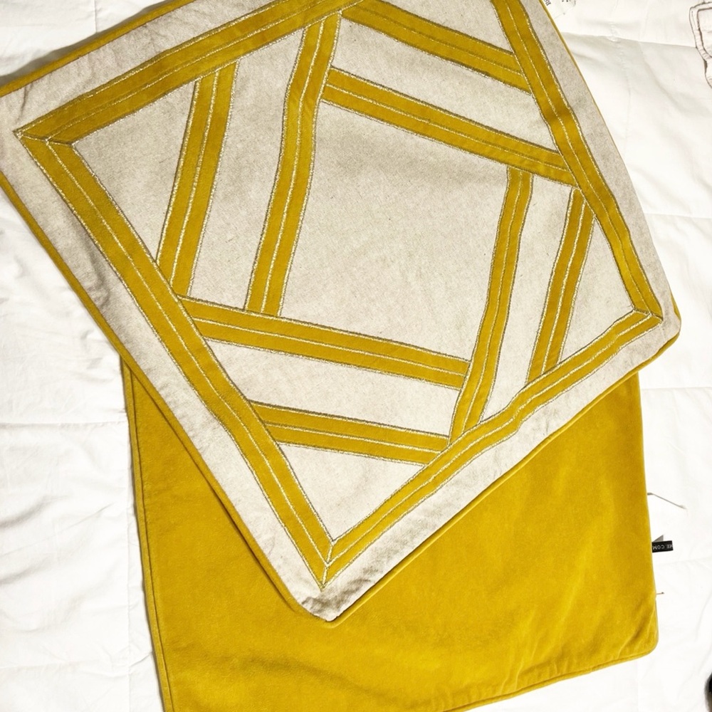 Rodeo Home Pair of Yellow Cream Geometric Pillow Covers 20x20 Textured Velvet